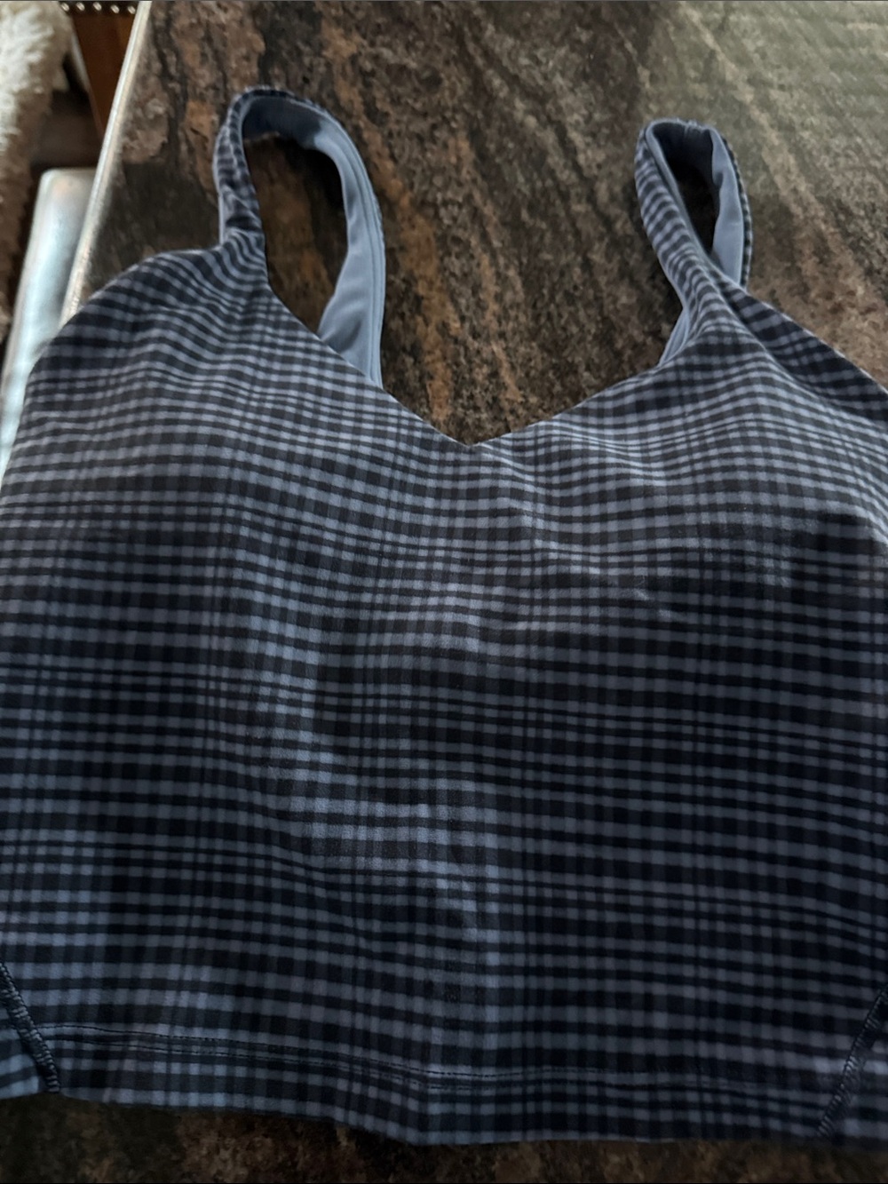 lululemon athletica Navy and Light Blue Plaid Crop Tank